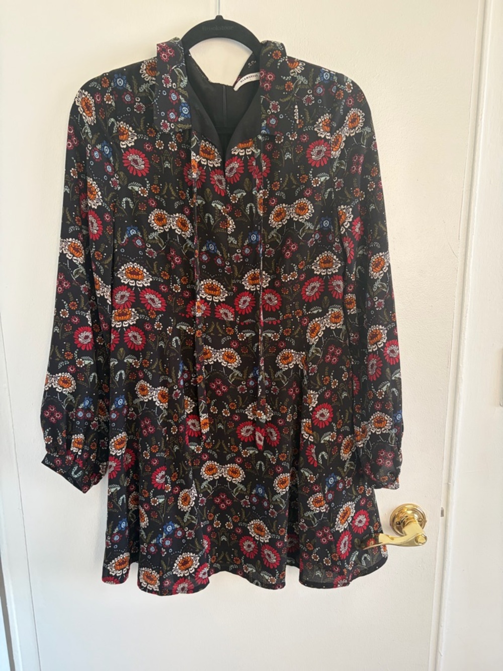 Glamorous Black Floral Mini Dress with Pink & Orange Accents